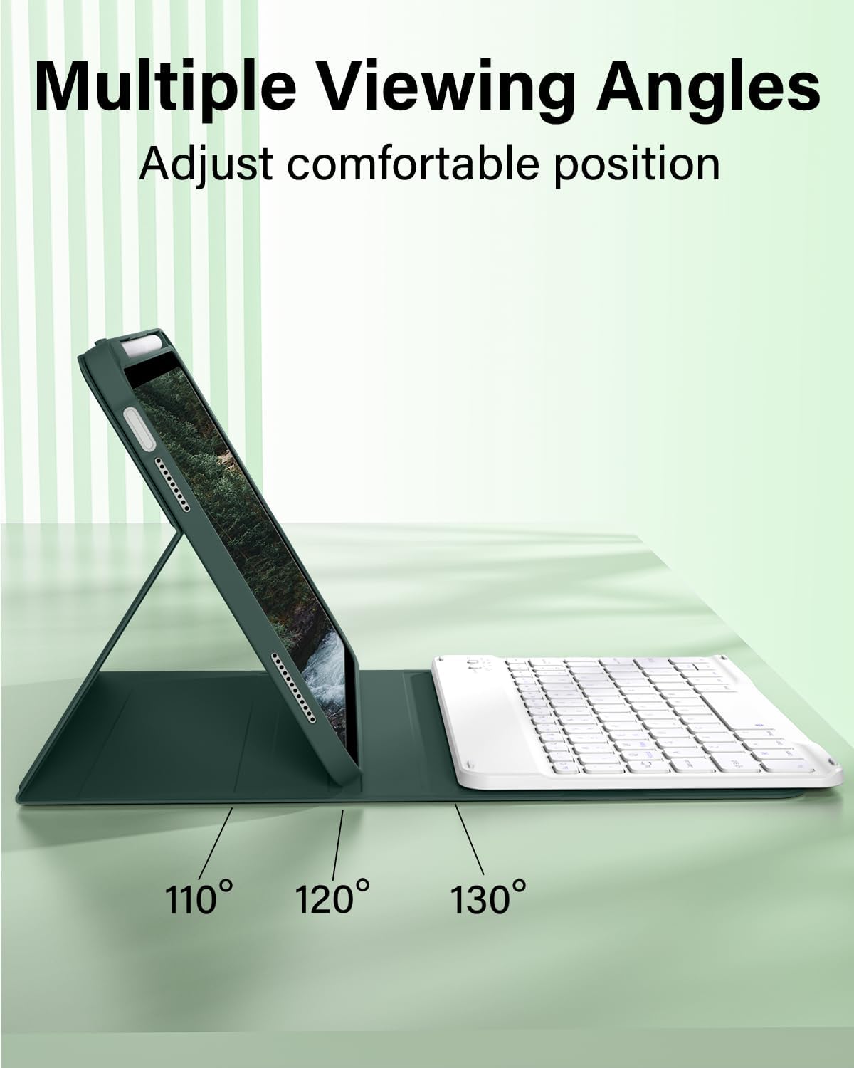 for iPad A16 11th 10th Generation Case with Keyboard - Wireless Detachable Folio Keyboard Cover with Pencil Holder for iPad 11/10.9 inch 2025/2022 (Dark Green)