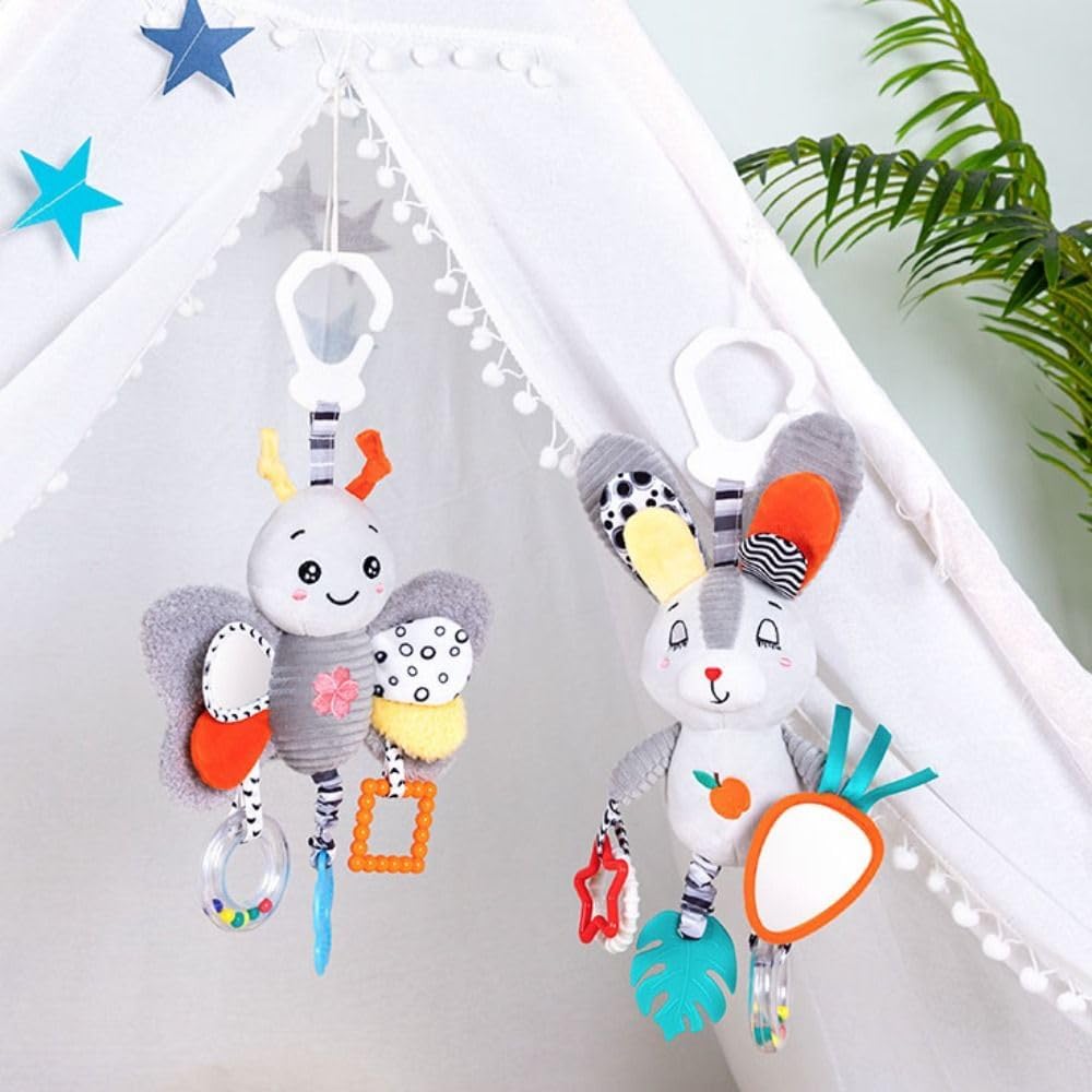 Baby Crib Hanging Rattles Toys - Cartoon Insect Spiral Hanging Toy with Ringing Bell for Infants Bed Stroller Car Seat Bar(Style B)