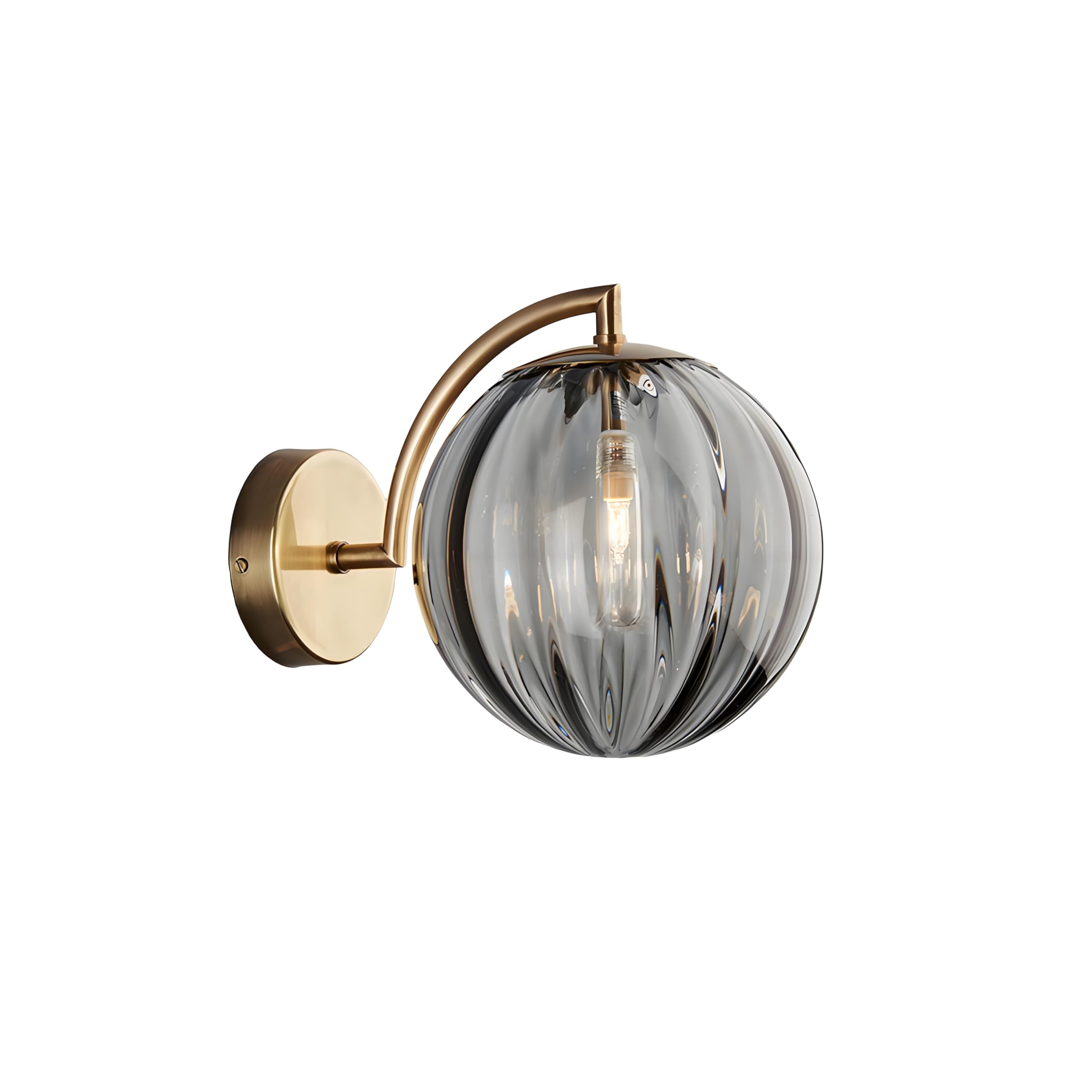 Applique con sfera in vetro Grigio da 150 mm, lampada da parete con globo in vetro con base dorata per comodino,Soggiorno,Camera da letto,Corridoio(Grigio)