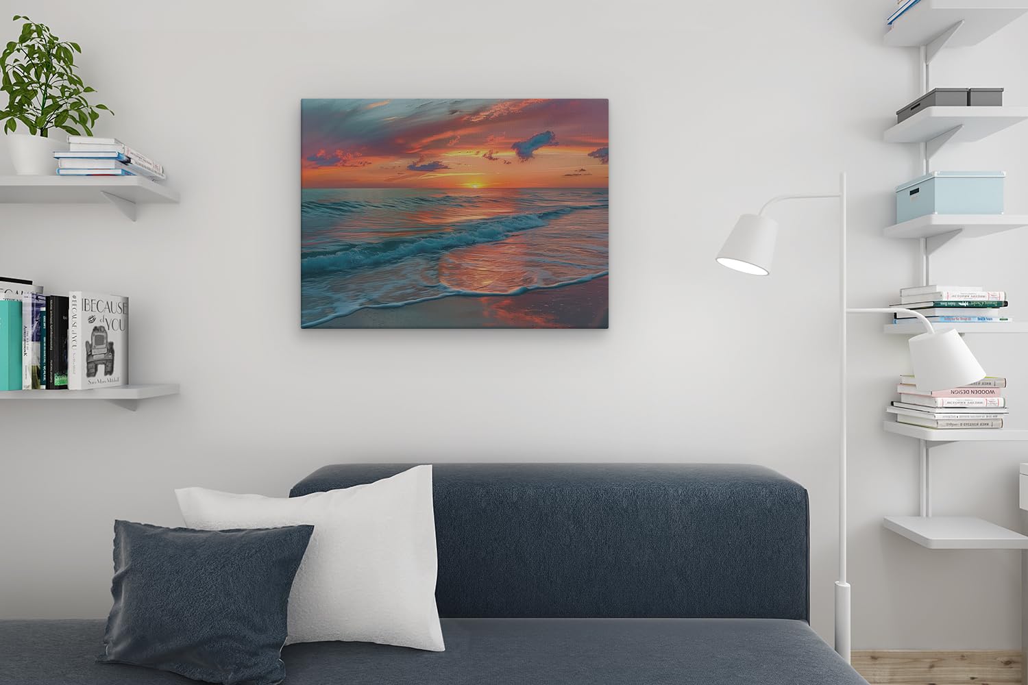 Artaza Leinwand Bilder Sonnenuntergang Meer - 80x60 cm - Wanddeko Deko Wohnzimmer - Wandbilder Strand Deko - Maritime Deko Badezimmer - Orange