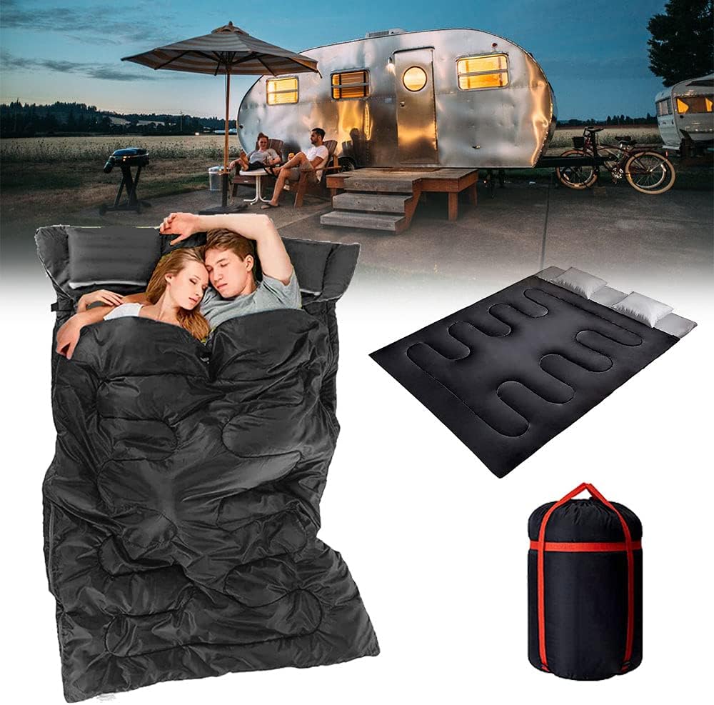G&T GT Double Thickened Sleeping Bag with 2 Pillows, Cold Weather Waterproof Lightweight 2 Person Sleeping Bag for Adults, Teens, Truck, Tent, Sleeping Pad, Camping, Backpacking, Hiking