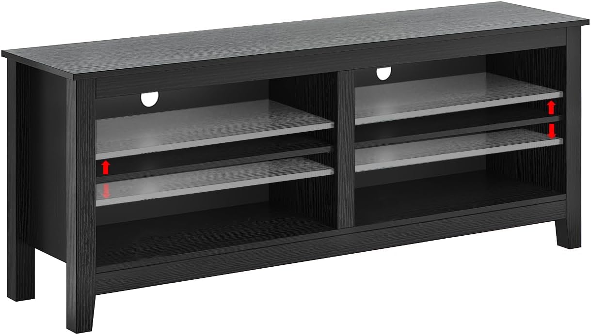 Gyger TV Stand for 65 inch TV with Storage,Modern TV Entertainment Center for Bedroom,TV Media Console Table with 4 Open Storage Shelve,55 inch Wood TV Cabinet Black