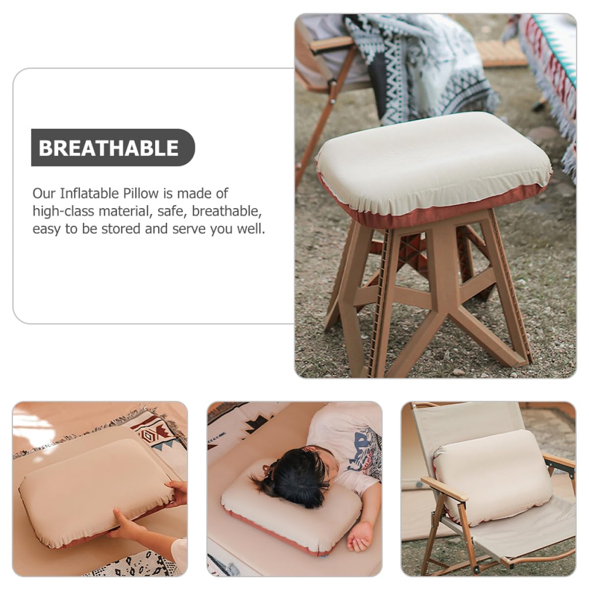KOMBIUDA Cuscino Gonfiabile Per Campeggio Cuscino Da Viaggio Ergonomico Supporto Delicato Regolabile Sonno Compatto