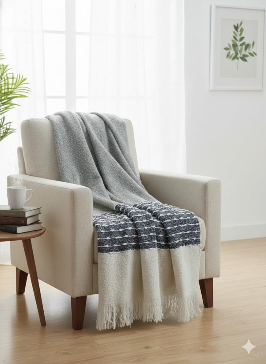 Cozy Zigzag Beige Throw Blanket - Soft Cotton -4 Cozy Zigzag Beige Throw Blanket - Soft Cotton -4