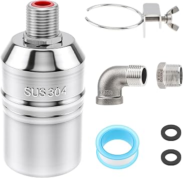1 Pack Float Valve, 1/2" to 3/4" 304 Stainless Steel Automatic Water Level Control Valve, Auto Shut Off Water Float Valve with Complete Accessories for Water Tank, Livestock Trough, Fish Pond