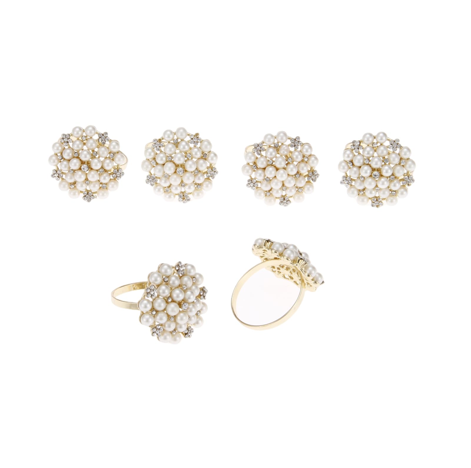 Mtsooning Gold 6Pcs Napkin Rings, Pearl Napkin Holders For Table Decoration