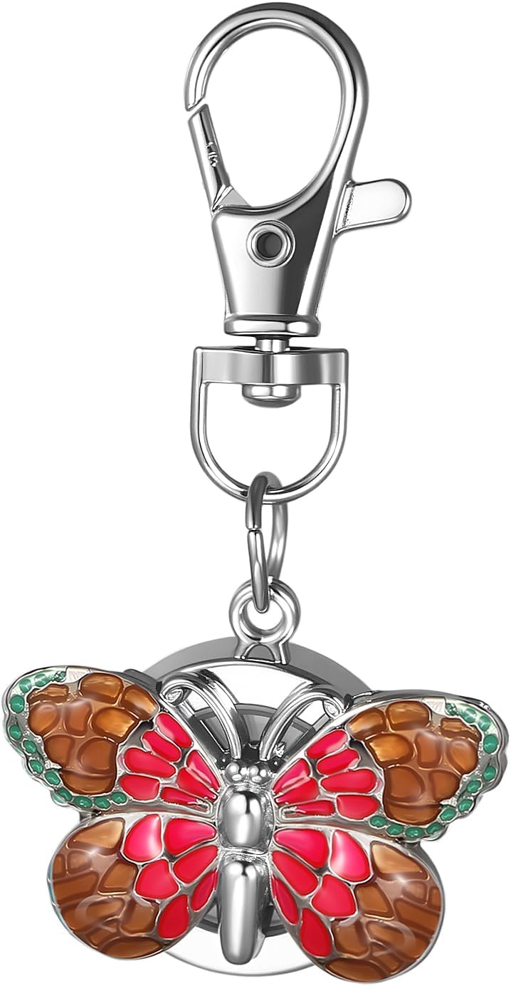 JewelryWe Butterfly Clip-on Carabiner Watch: Men Women Butterfly-Shape Keychain Backpack Timepiece Analog Quartz Fob Clip Watches for Nurses Students Outdoor Enthusiasts