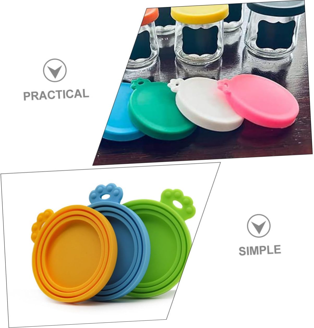 PRETYZOOM 4pcs Silicone Pet Food Can Lids Set Small Dog and Cat Food Can Covers Airtight Fresh-keeping Silicone Covers Colorful Yellow Green Pink Blue image 3