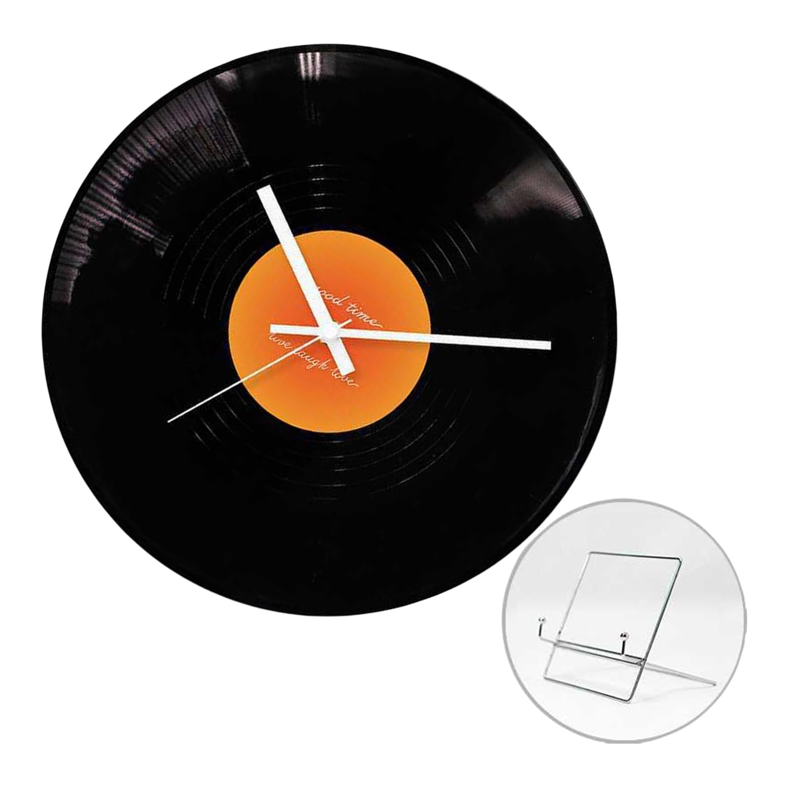 Tsophreniq Sunset Record Shape Clock Modern Designing with Metal Display Stand High-Grade Ornament Vintaged Clock 12inch Recorder