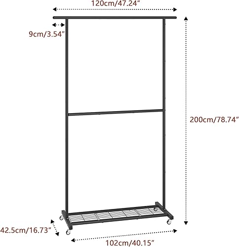 Miniatura 3 de Sywhitta Perchero de ropa de doble barra, perchero con malla inferior, perchero para colgar ropa, abrigos, faldas, suéteres, negro