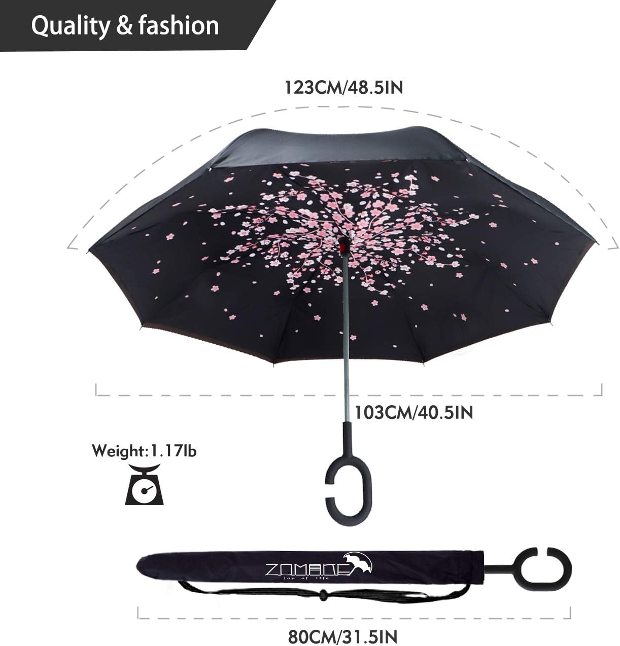 ZOMAKE Inverted Umbrella, Double Layer Reverse Umbrella Large Upside Down Umbrella with UV Protection, Windproof Inside Out Umbrella for Women with C-Shaped Handle
