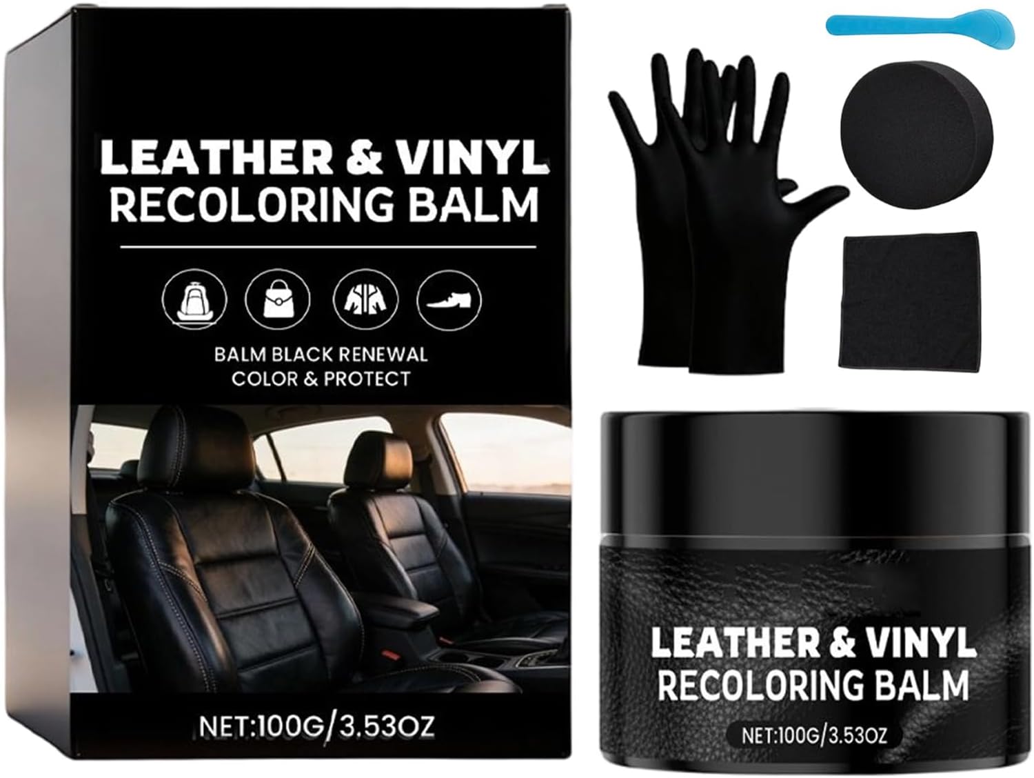 Leather Repair Balm, Black Leather Scratch Filler, 100g Cream with Sponge for, Leathers Coating Restoration Solution, Furniture and Care Balm Boots Jackets Car Seats Couch