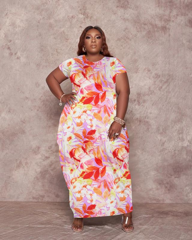 Image of YeGine Oversize Tshirt Dress Plus Size Short Sleeve Maxi Dress with Pockets