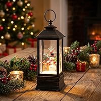 Vista 2 de Linterna de Globo de Nieve Navideño de 10" con Muñeco de Nieve de Granja, Globos de Nieve Giratorios Brillantes Iluminados con Música