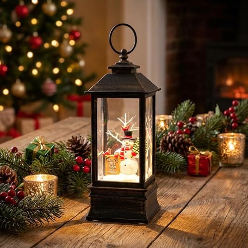 Miniatura 2 de Linterna de Globo de Nieve Navideño de 10" con Muñeco de Nieve de Granja, Globos de Nieve Giratorios Brillantes Iluminados con Música