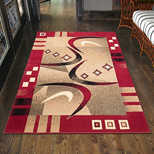 Carpeto Designer Teppich Kurzflor Modern Retro Gestreift Muster In Rot - ÖKO TEX (250 x 350 cm)