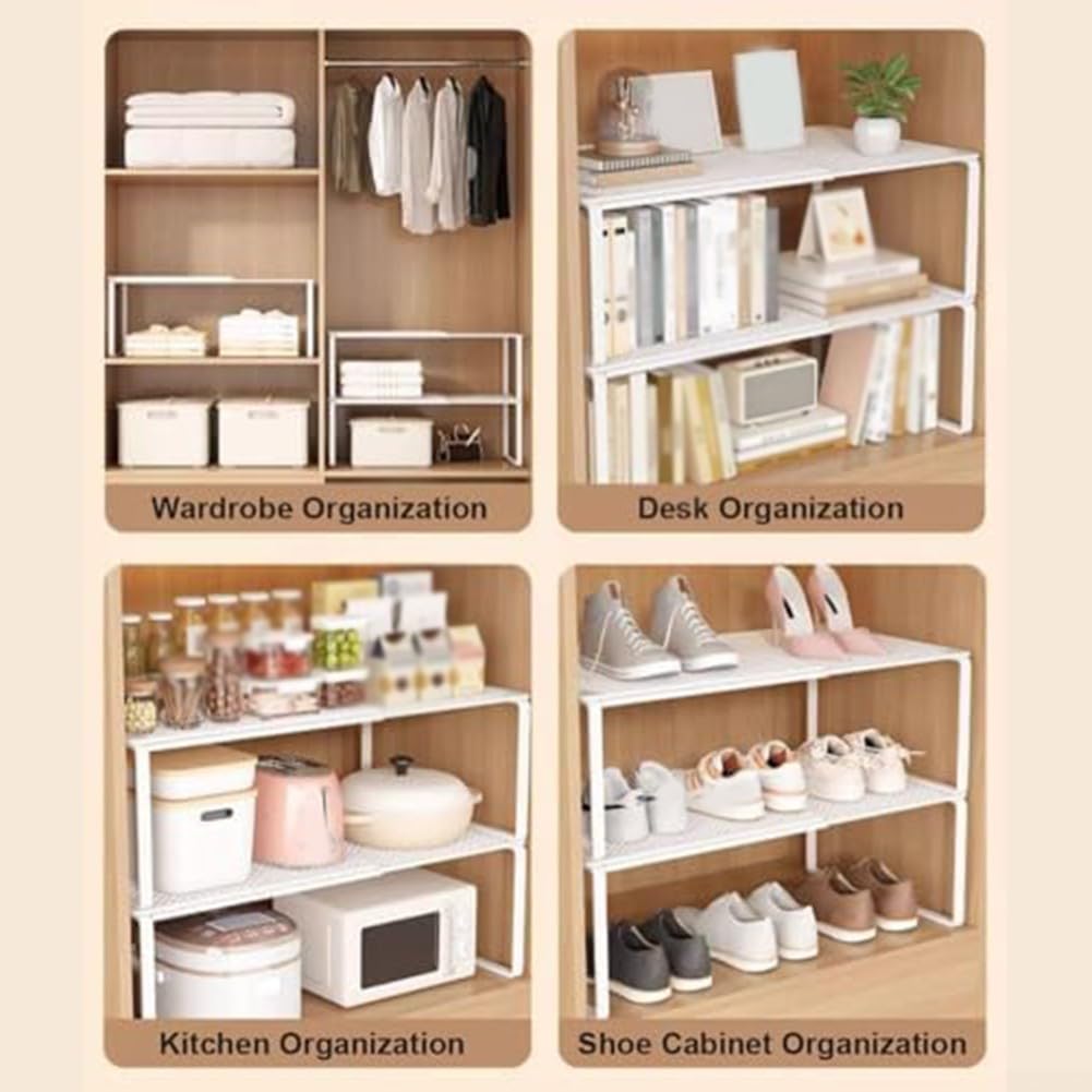 Scaffale organizer espandibile per armadietti, impilabile e regolabile, in metallo, per l'organizzazione della casa e salvaspazio in armadi o armadietti xshoe (1 bianco (22 cm)