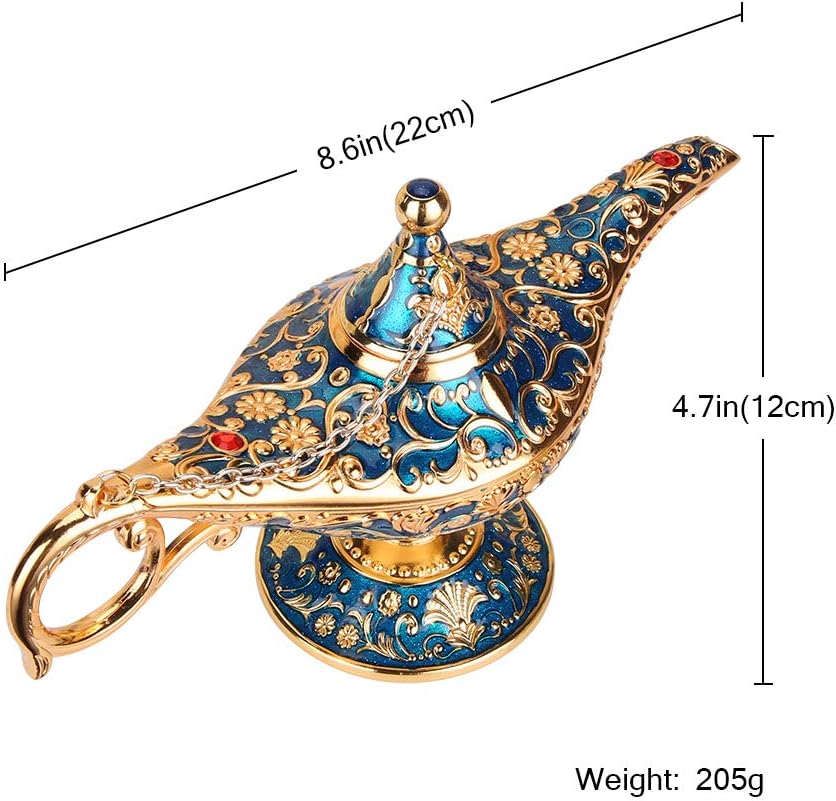Vintage Aladdin Magic Genie Lamp Light for Home Party Wedding Table Decoration & Gift,Classic Zinc Alloy Arabian Lamp Jewelry Box（Blue）
