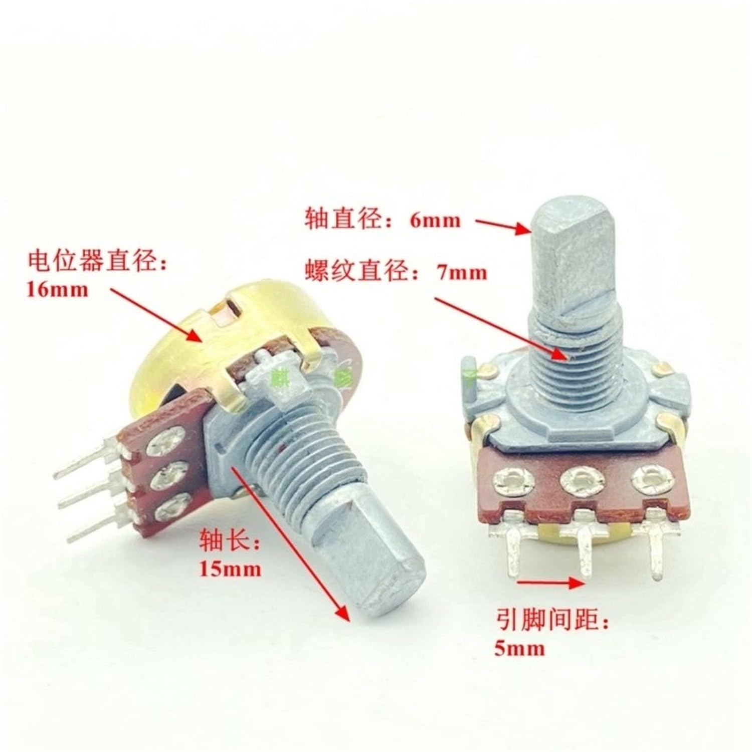 5Pcs/Lot 16 Type C20K 3-pin Single Power Amplifier Speaker Gain Volume Potentiometer C203 15mmD Type Shaft