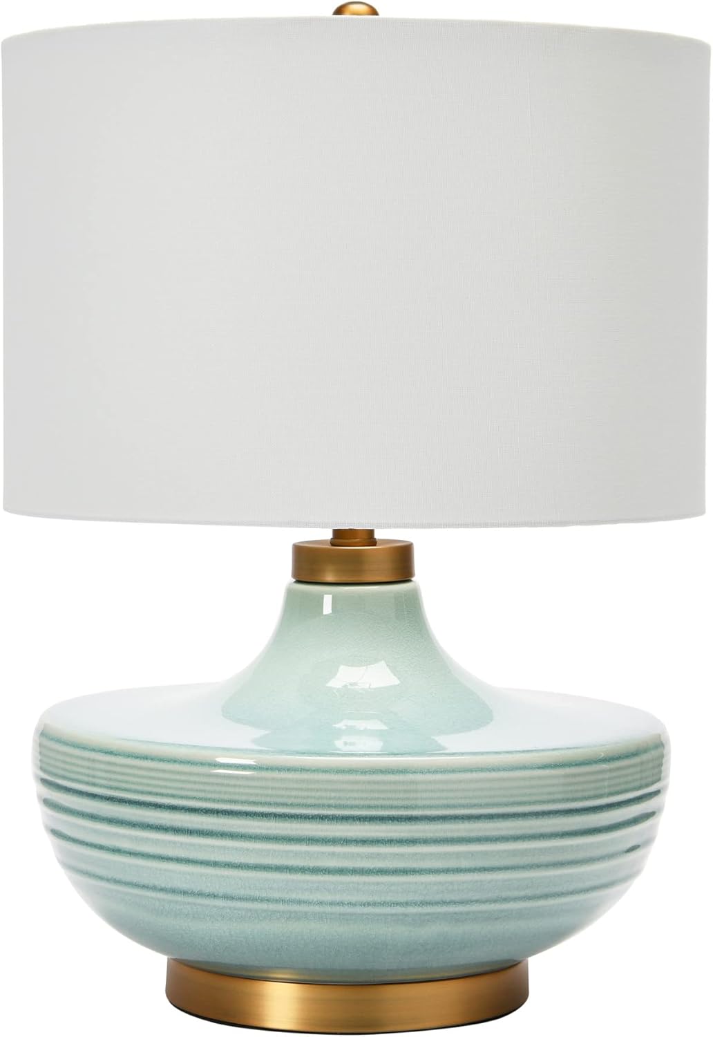 Creative Co-Op Striped Aqua Ceramic Table Lamp with White Linen Shade