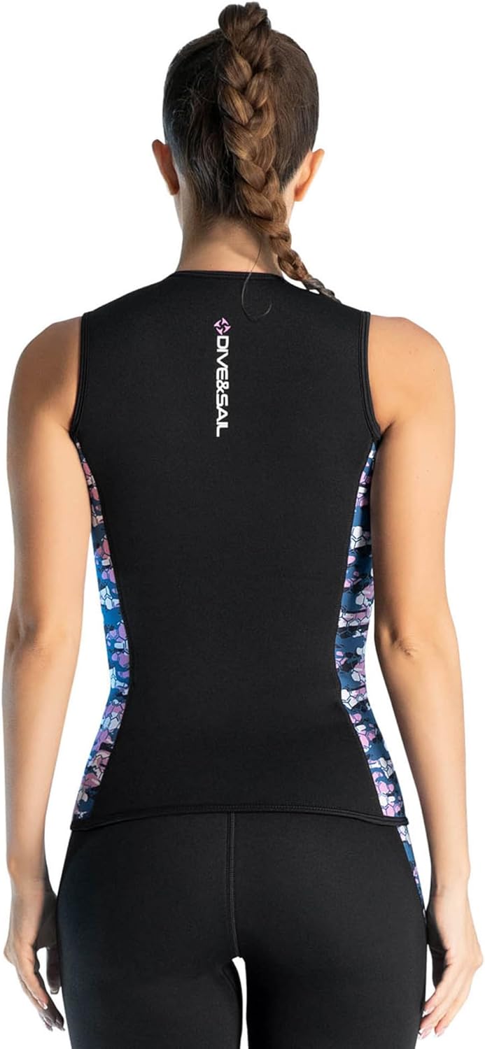 TiaoBug Women 3mm Neoprene Jacket Sleeveless Tops Front Zipper Diving Suit Aerobics Surfing Watersports Black Medium