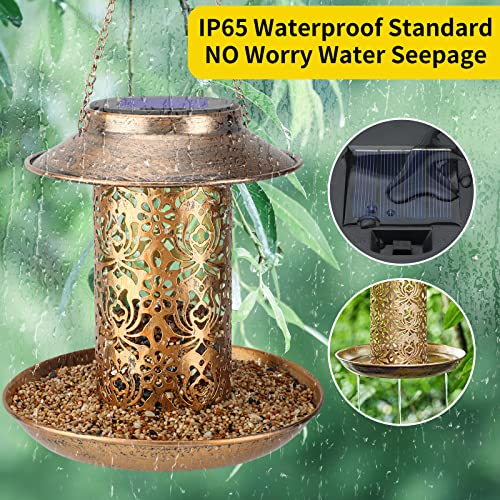 Ihoven Solar Bird Feeders For Outdoors Hanging, Squirrel Proof Waterproof Metal Cardinals Bird Feeder With Solar Power For Outside, Wild Bird Gift For Bird Lovers Yard Garden Decoration Lantern Light #TOP3