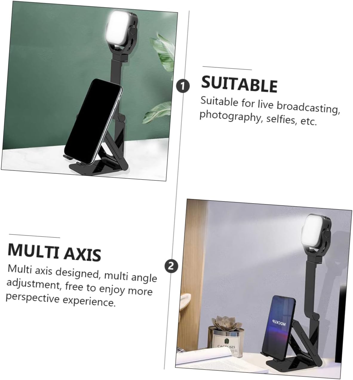 STOBOK Folding Fill Light Lamp for Makeup Portable Phone Holder Dimmable Brightness LED Beauty Light for Live Streaming for Creators