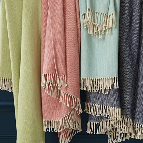 Sferra Celine Herringbone, 100% Cotton Throw Blanket - Slate Blue #TOP5