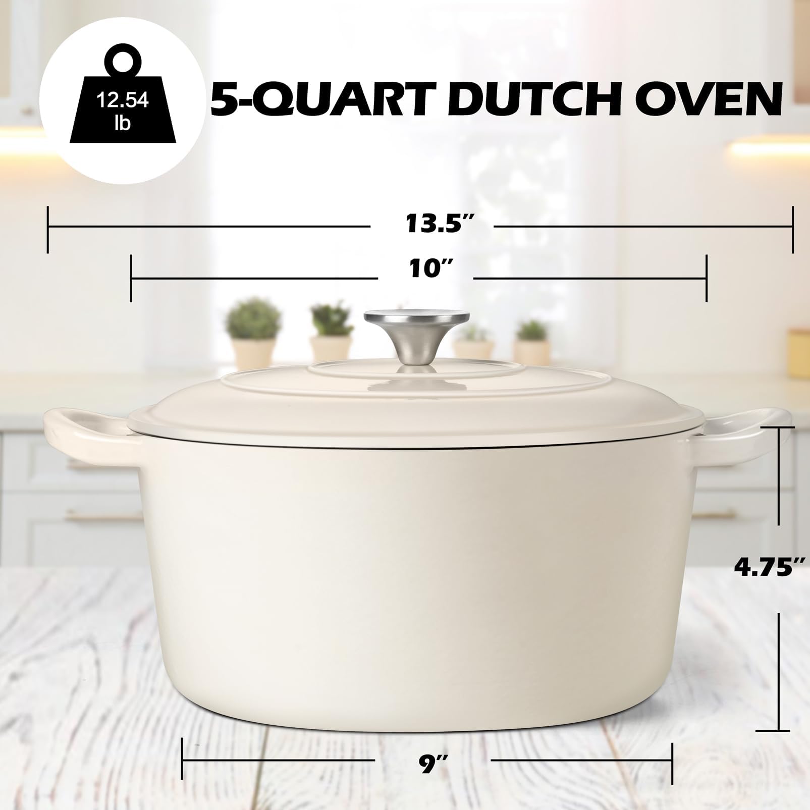 TeamFar 5Qt Dutch Oven, Enameled Cast Iron Dutch Oven with Lid & Dual Handles for Cooking Baking Braising Simmering, Healthy & Sturdy, Oven & Various Stovetops Safe, Non-stick & Easy Clean - Cream
