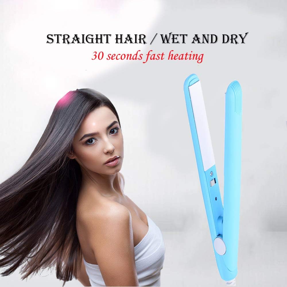 Hair Straightener Mini Ceramic Electronic Iron Chapinha Straightening Corrugated Irons Hair Crimper Styling Tools 220V Electronic Heating Plate Straighter,Blue