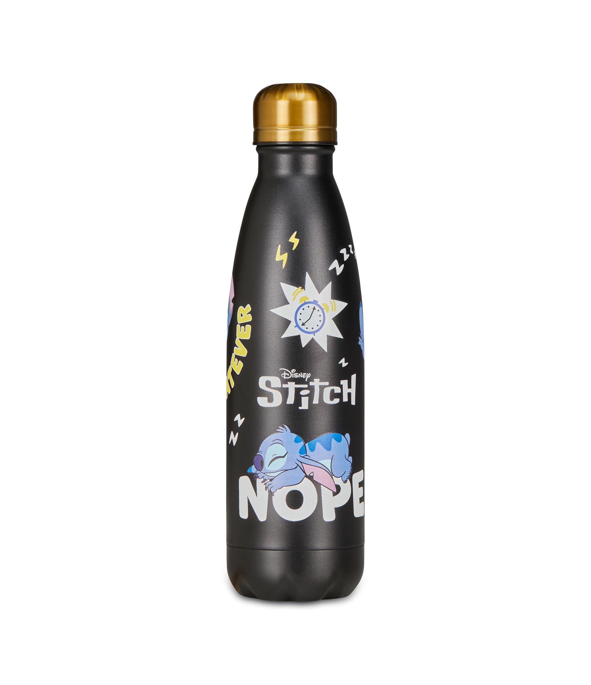 Seven Lilo & Stitch Trinkflasche, Thermosflasche, Wasserflasche, Thermosflasche aus Edelstahl, BPA-frei, 500 ml, Silikondeckel, Kinder, Jungen, Mädchen, Geschenkidee, schwarz