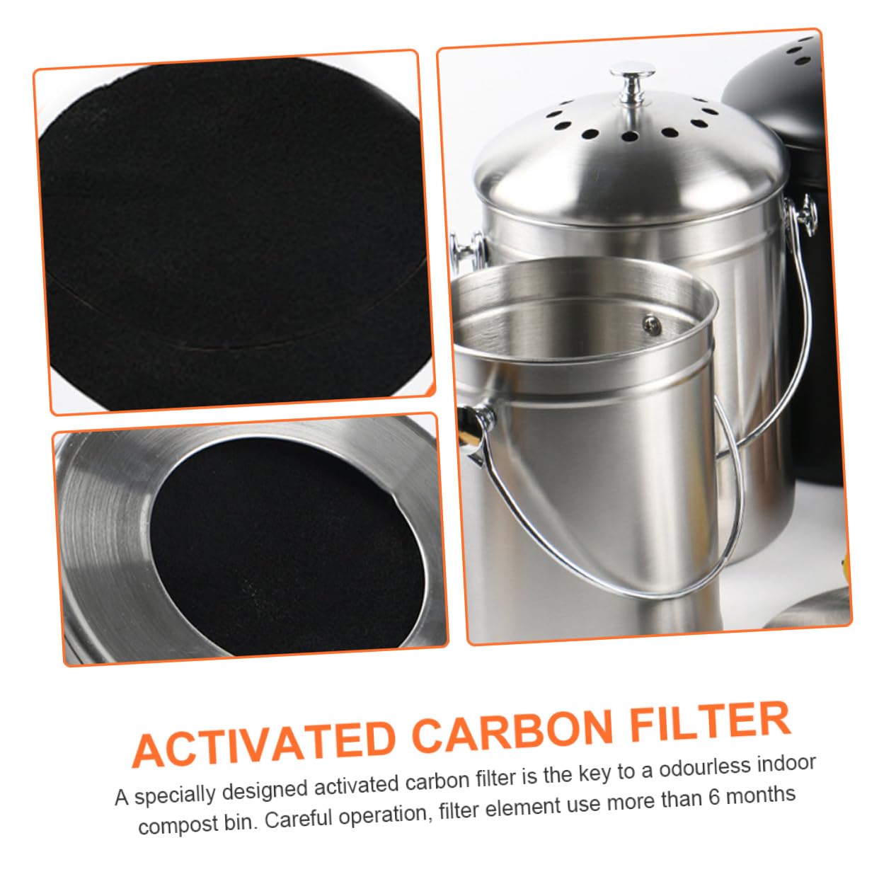 TEHAUX Küchenabfalleimer und Deckel mit Geruchsfilter mit Großer Kapazität aus Edelstahl für Küche und Indoor Kompostierung