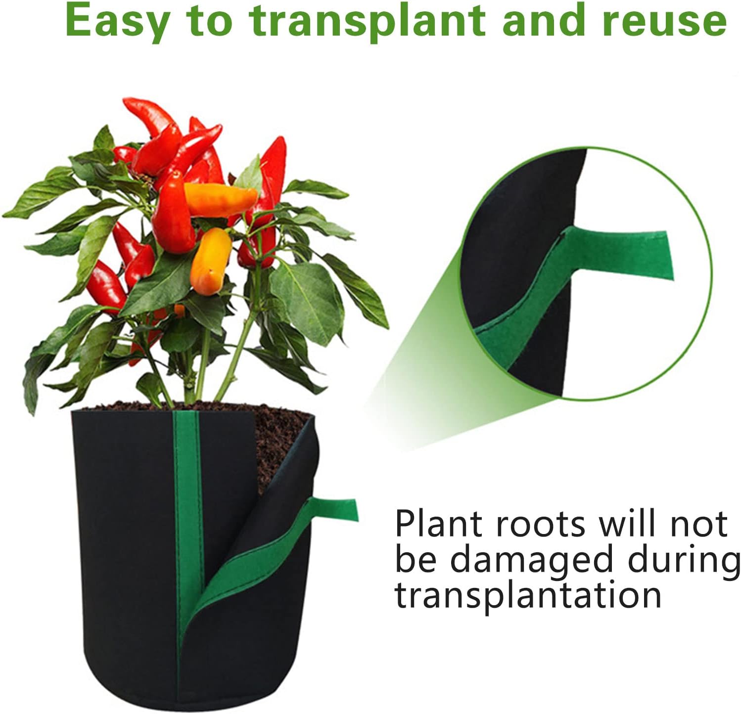 5Pcs Grow Bag, 1/2Gallon Fabric Raised Garden Bed Reusable Large Plant Pots Cloth Raised Garden Bed Rectangle Durable Fabric Raised Planting Bed Fabric Containers Planting Bag
