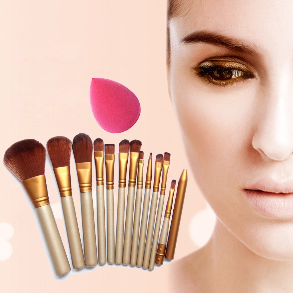 Nylon Professional Makeup Brush with Travel Case Brushes Kit Set with Sponge Blender for Women