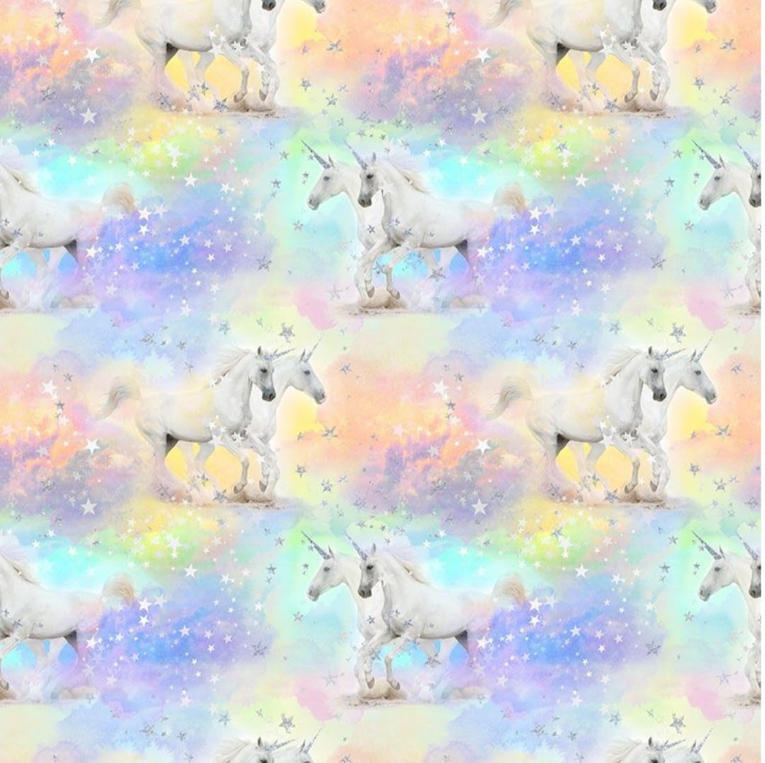 Timeless Treasures Pastel Glitter Rainbow Unicorn Cotton Fabric by The Yard, CDM2946