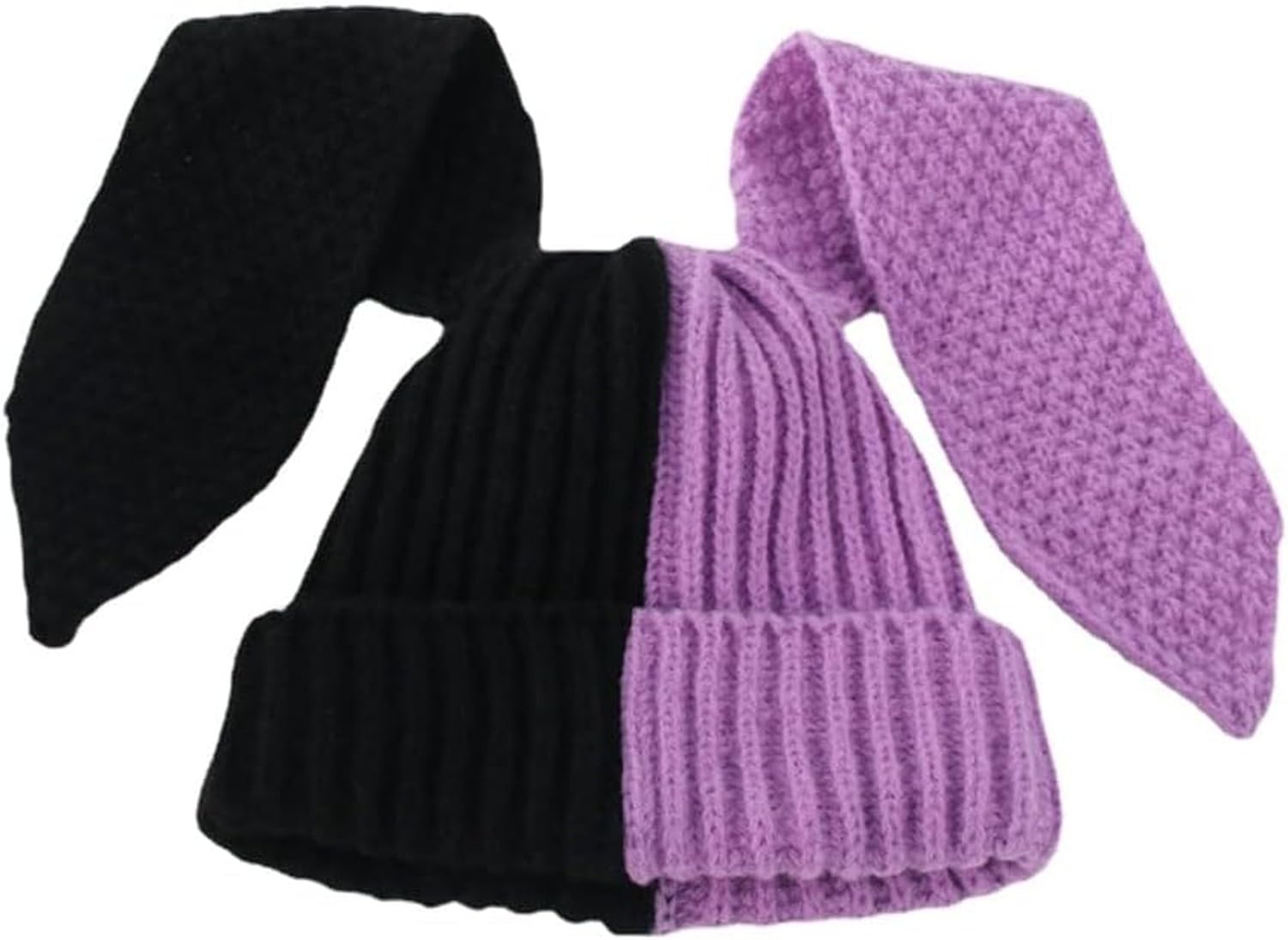 WOMGKDA Knit Beanie Hats for Women Men Cute Bunny Long Ears Plush Fluffy Soft Winter Cap Warm Knit Rabbit Crochet Outdoor Slouchy Hat, Purple 1, One Size