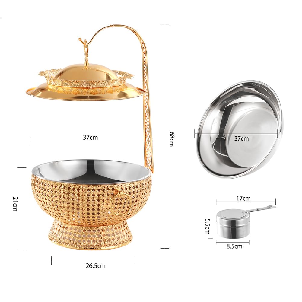 Estufa de Buffet Dorada de Acero Inoxidable de Lujo, diseño de Tapa Colgante, Bandeja para Calentar Alimentos, Adecuada para hoteles, restaurantes, Banquetes, Fiestas y Bodas
