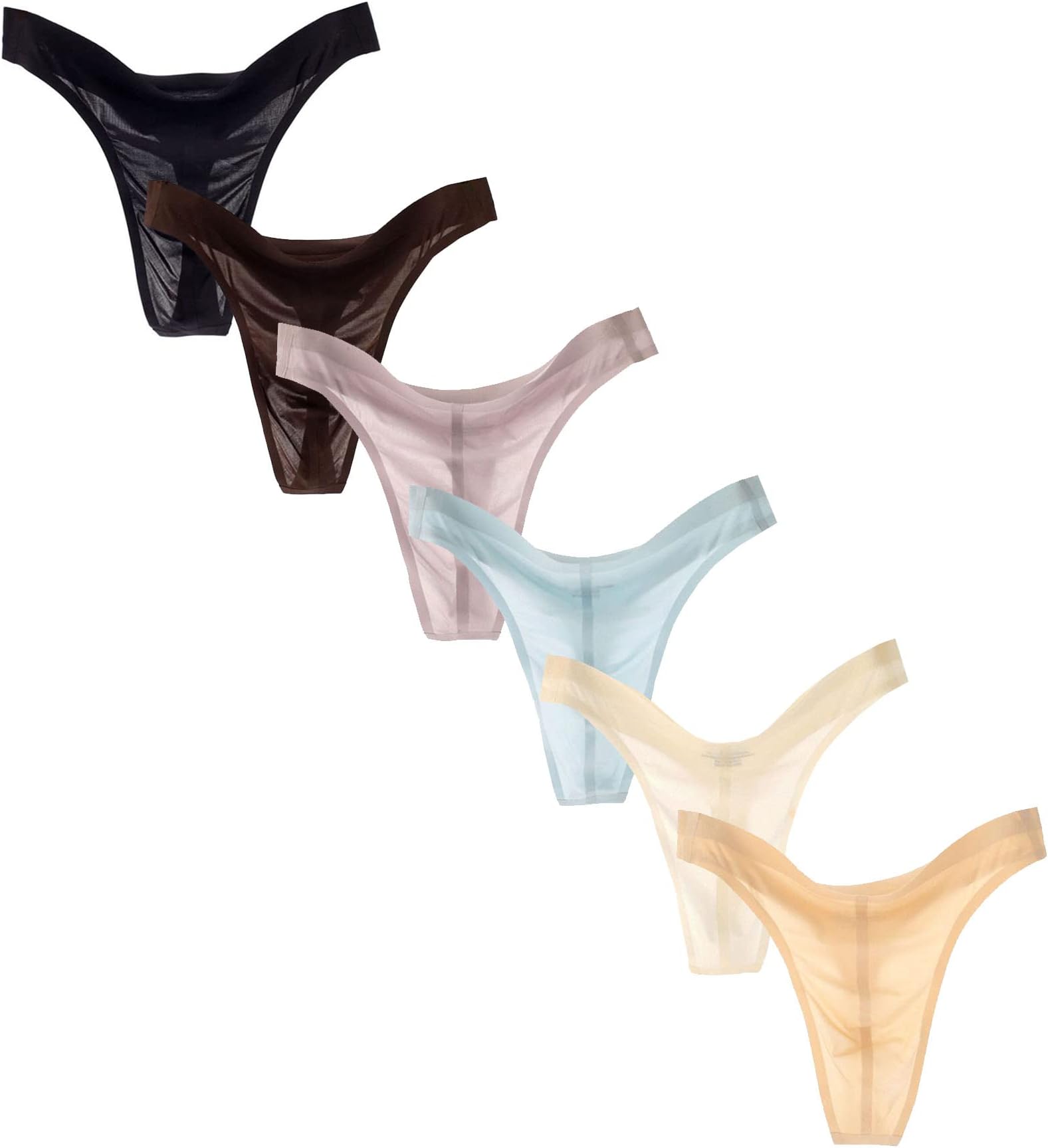 Men's Thongs G String Ice Silk Low-Rise Panties 6 Colors