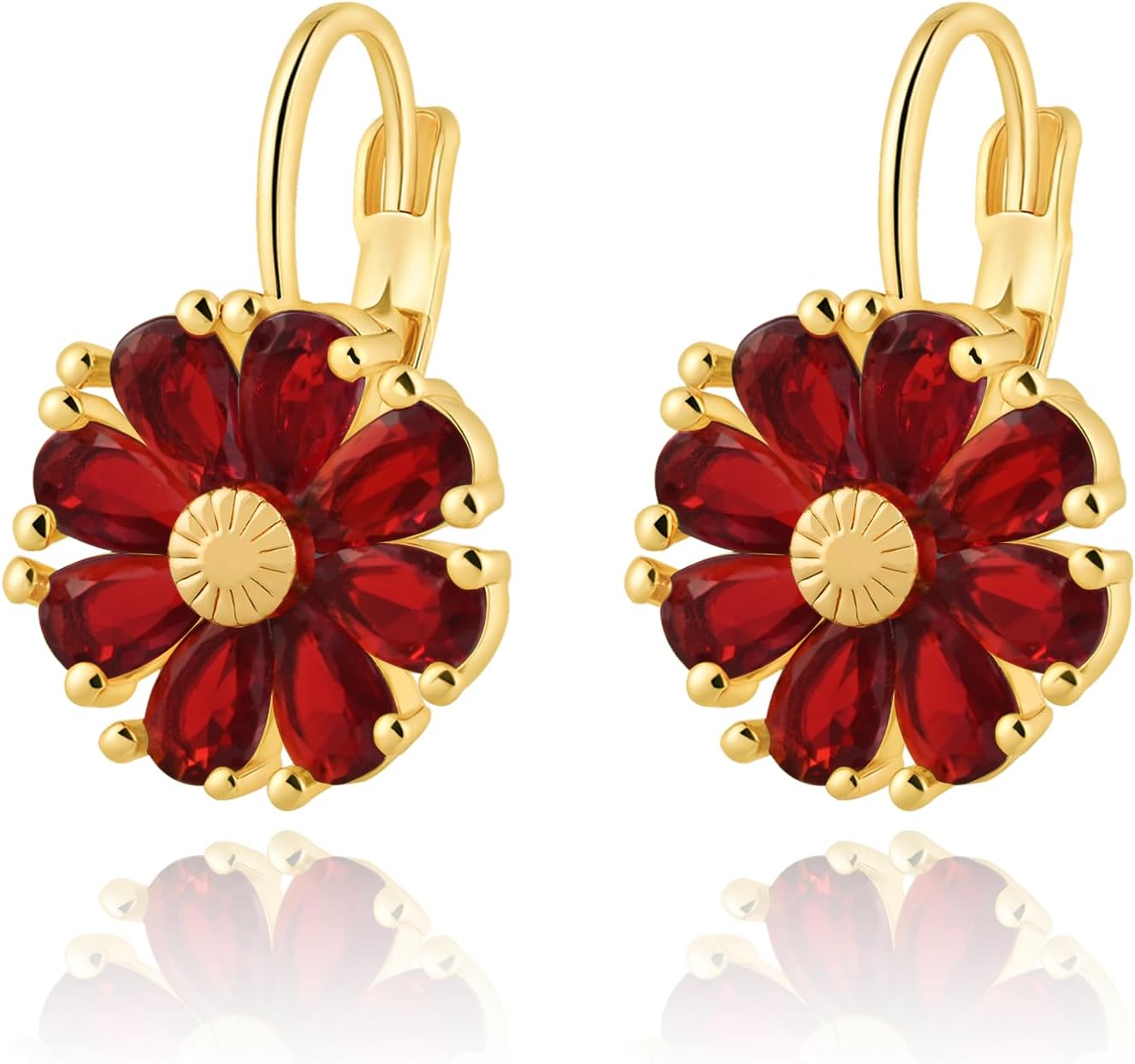 Gold Plated Flower Earrings Birthstone Leverback Earrings Hypoallergenic Vintage Floral Earrings for Women Trendy