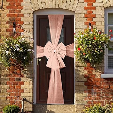 Sparkles Partyware Christmas Door Bow - Rose Gold Organza Door Bow with Silver Diamante Ring - Large Christmas Party Decoration Cover