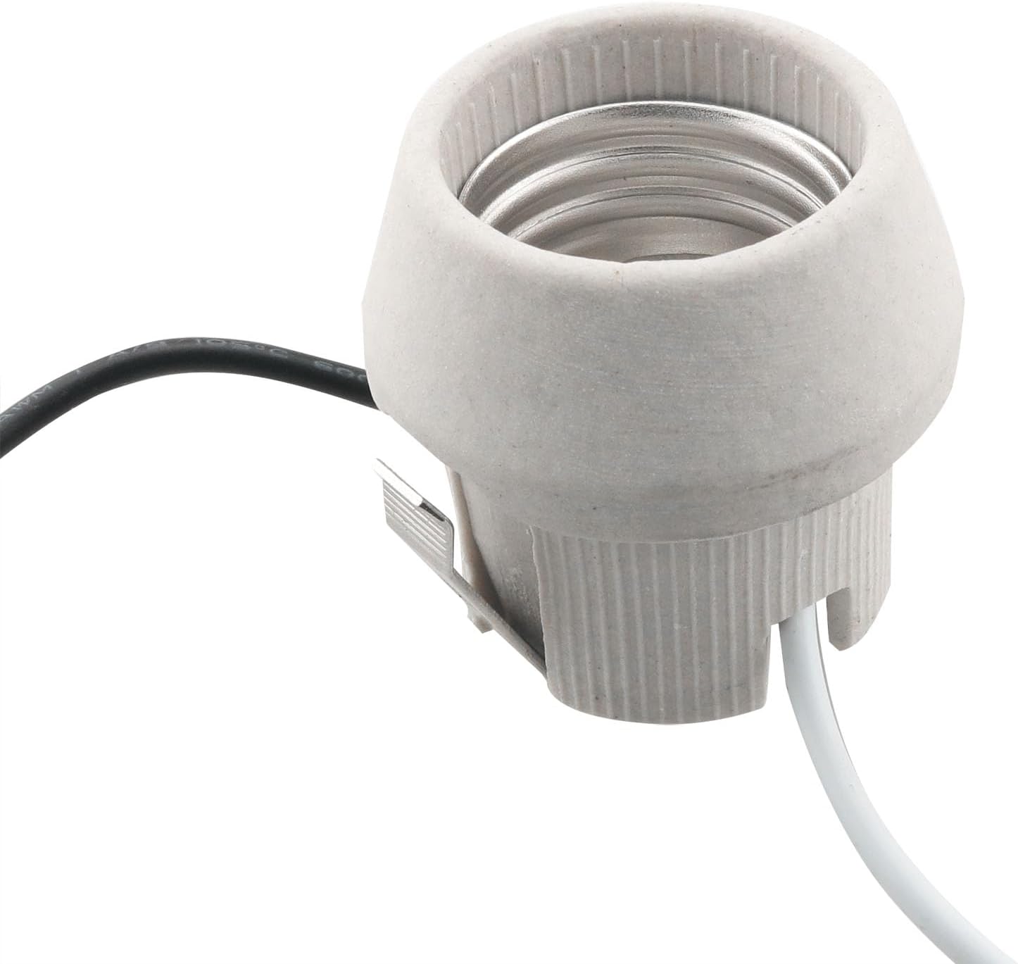 CHENJIN E26 Ceramic Fixed Lamp Holder Heat Resistant Ceramic Keyless Socket with Rim and Double Snap in Clip Embedded Screw Base Lighting Accessories for Incandescent Fluorescent Lamps LED Bulb Bases