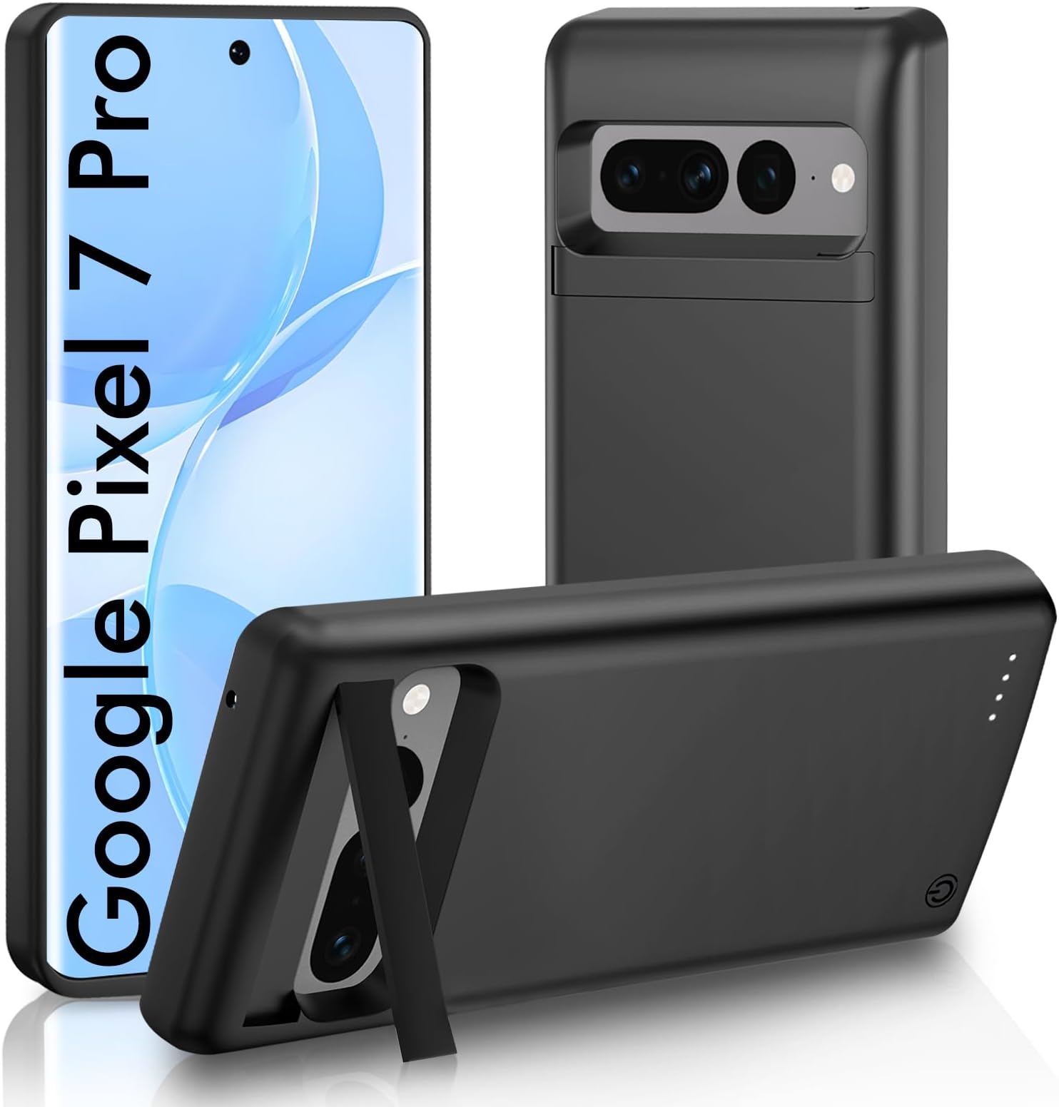 Battery Case for Google Pixel 7 Pro, Real 10000mAh Ultra-Slim Protective Battery Charging Case with Kickstand Rechargeable Extended Battery Charger Cover - 6.7 inch Black