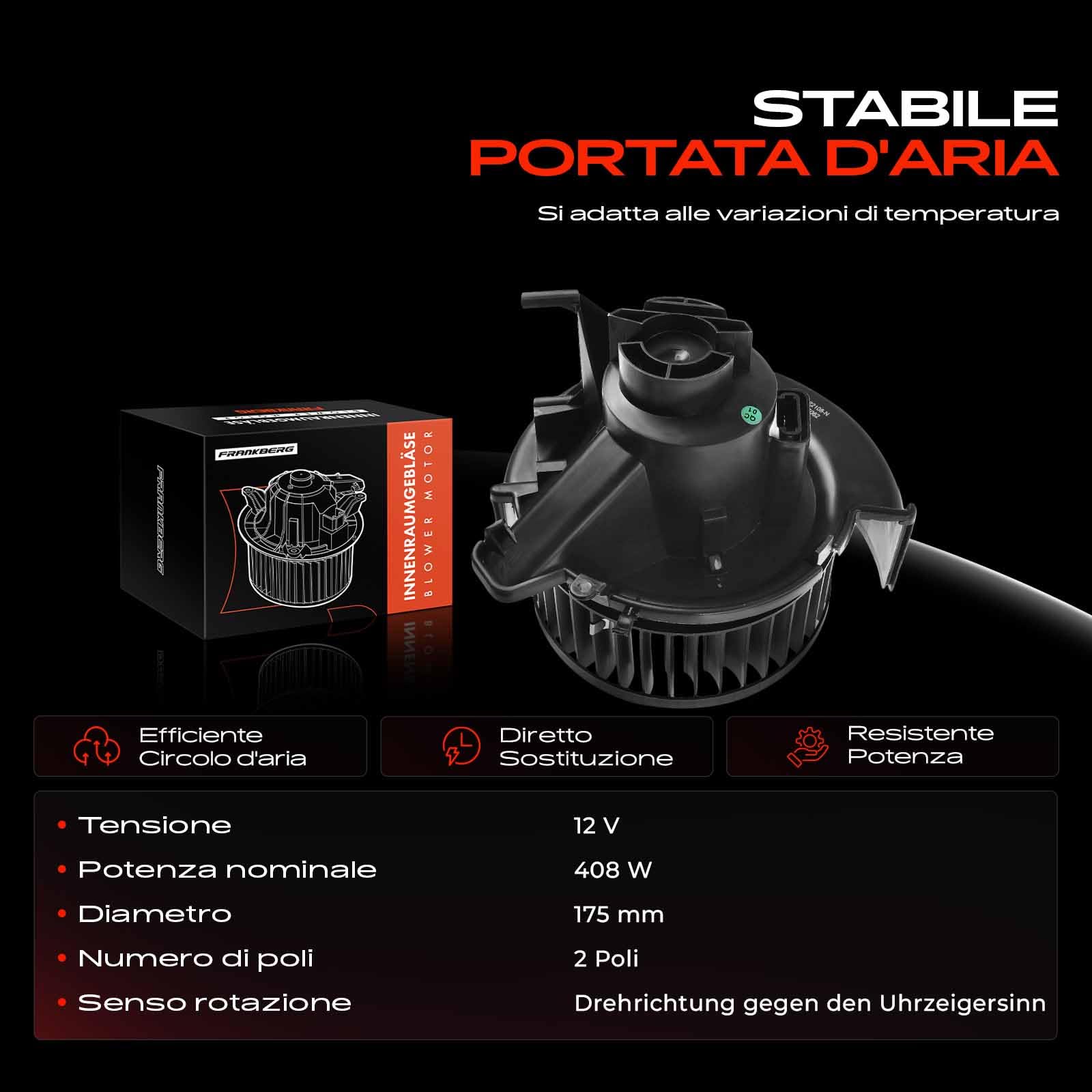 Frankberg Motore del ventilatore Ventilatore del riscaldamento Compatibile con Fotwo Coupé 451 Fotwo Cabrio 451 Replace# 4518301600
