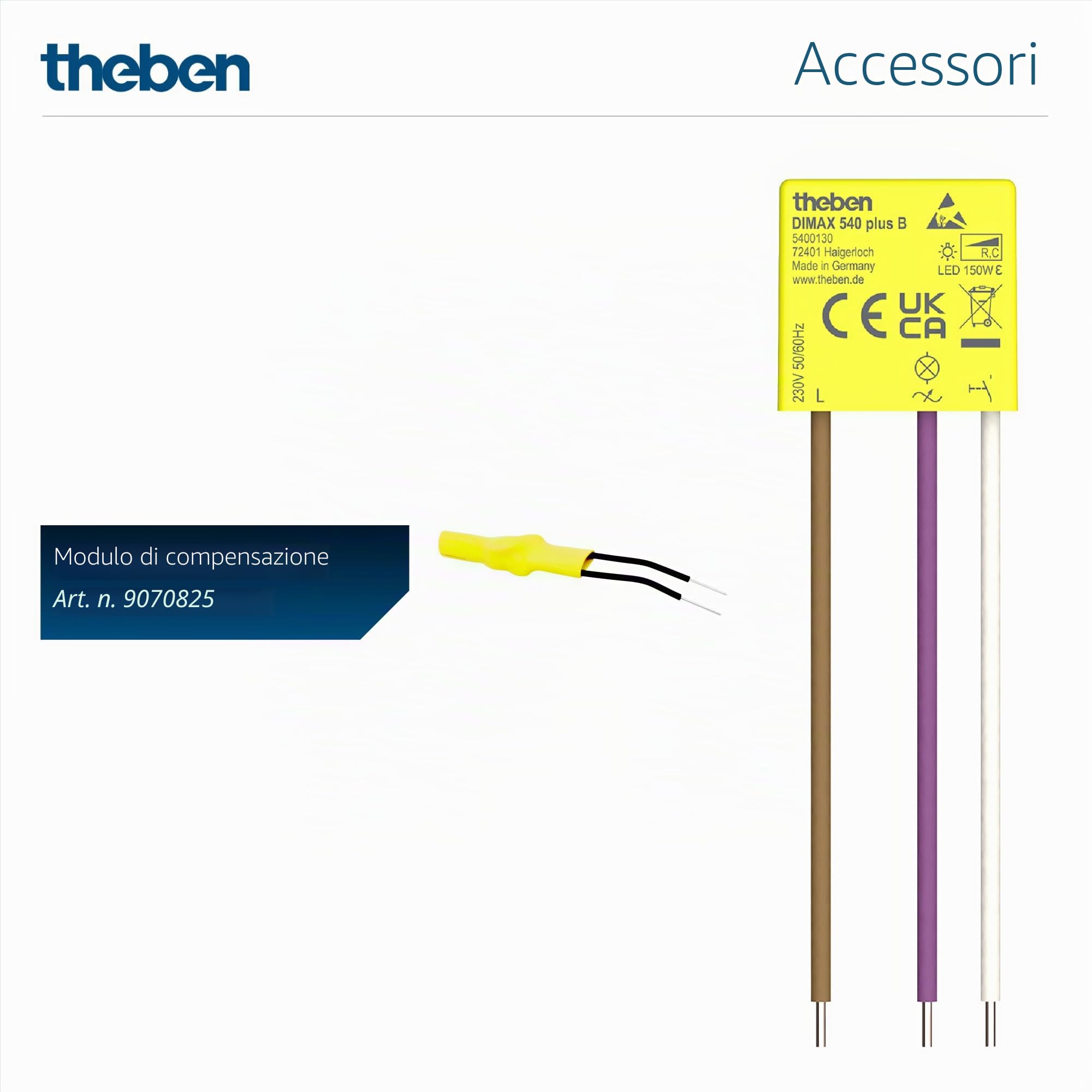 Theben 5400130 DIMAX 540 plus B - Mini dimmer da incasso I non richiede il conduttore neutro I lunghezza cavo 100 m I funzione memoria I retrofit e ristrutturazioni I luminosità minima regolabile