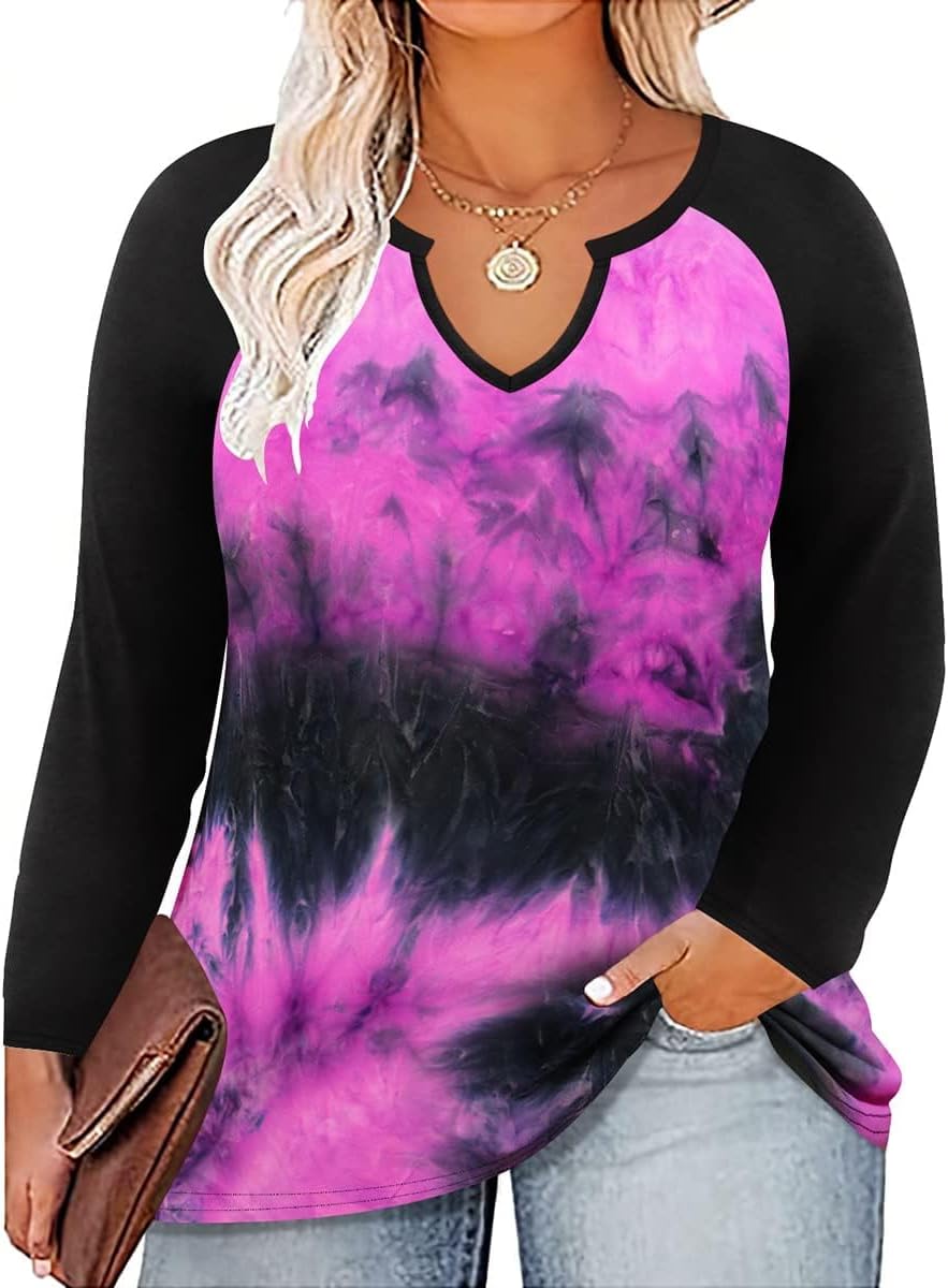 TIYOMI Plus Size Tops for Women V Neck Long Sleeve Casual Fall Autumn T Shirts Tunic Blouses XL-5XL