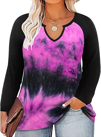 TIYOMI Plus Size Tops for Women V Neck Long Sleeve Casual Fall Autumn T Shirts Tunic Blouses XL-5XL