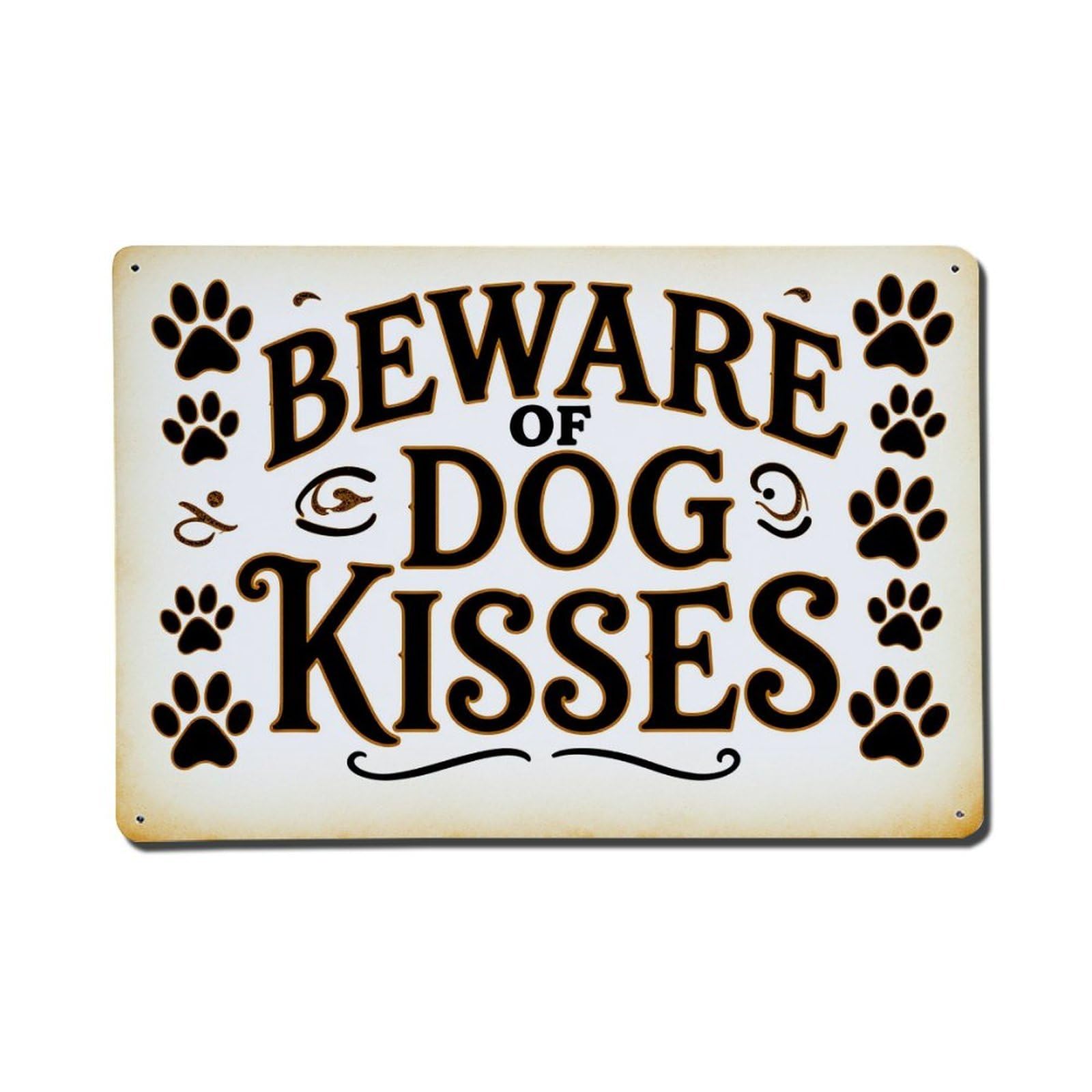 Enderetf Vintage Beware Of Dog Kisses Paw Prints Tin Sign Metal Poster, Home Bar Garage Man Cave Cafe Indoor & Outdoor Wall Decoration 8X12inches
