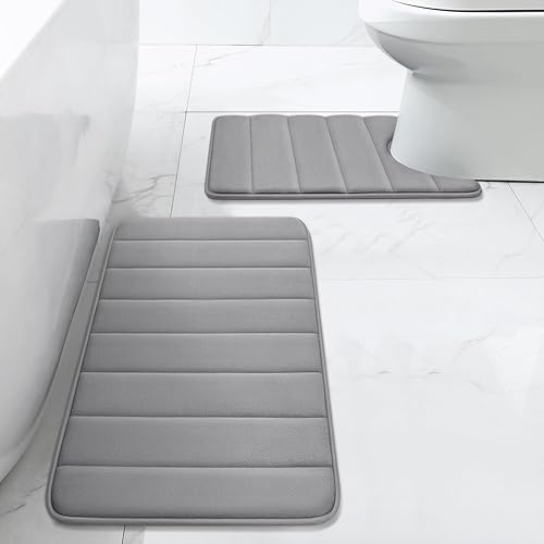 BYSURE Juego de 2 tapetes de baño de espuma viscoelástica de terciopelo antideslizantes y lavables (20 x 32 pulgadas + forma de U de 20 x 24