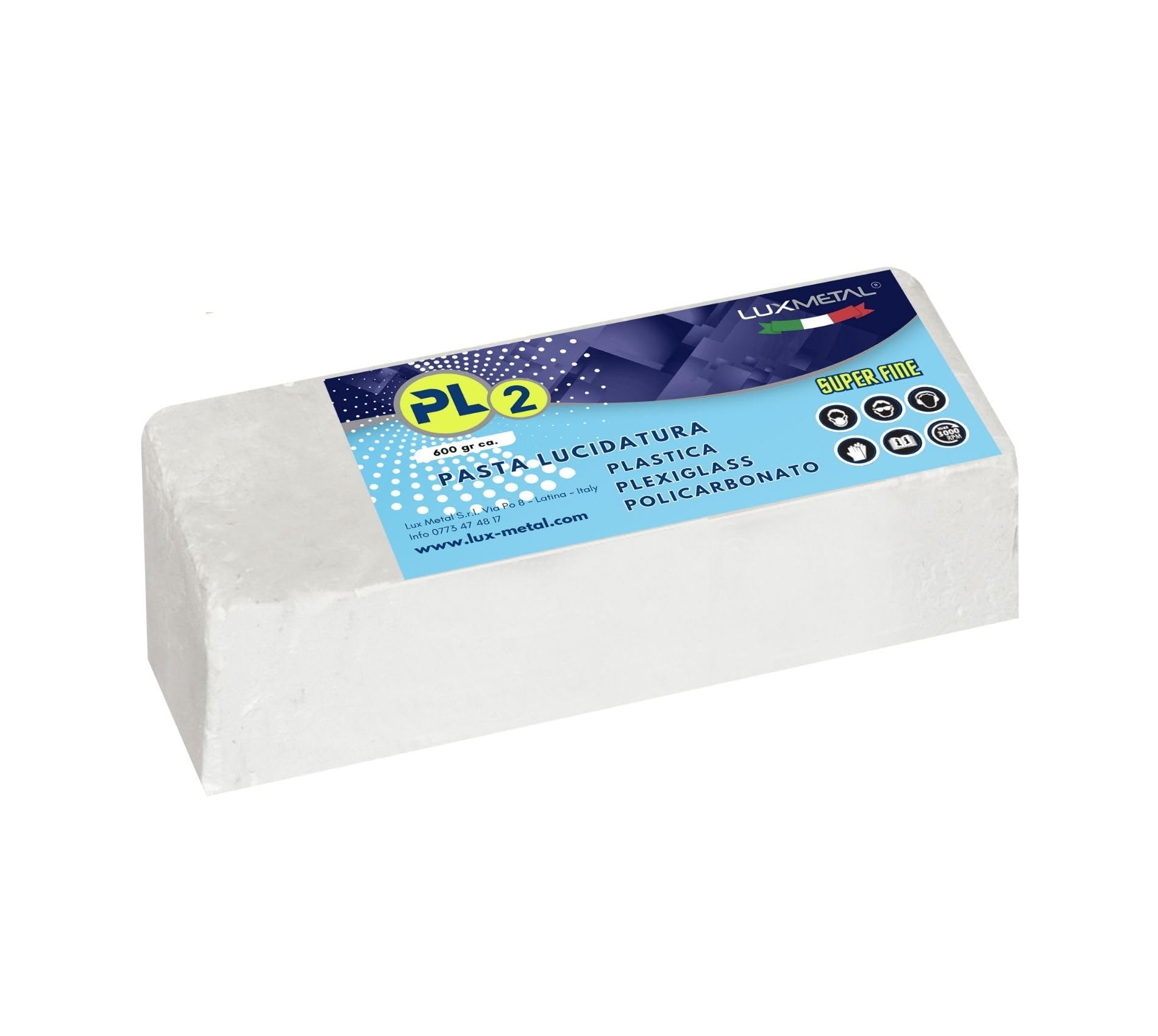 Lux Metal - Pasta Abrasiva per Plastica PL2 600 gr S.Fine Lucidare Plexiglass Trasparente Lucidatura Plastica Policarbonato Rimuovi Graffi Plastica pasta abrasiva plexiglass Rinnova Fari Auto