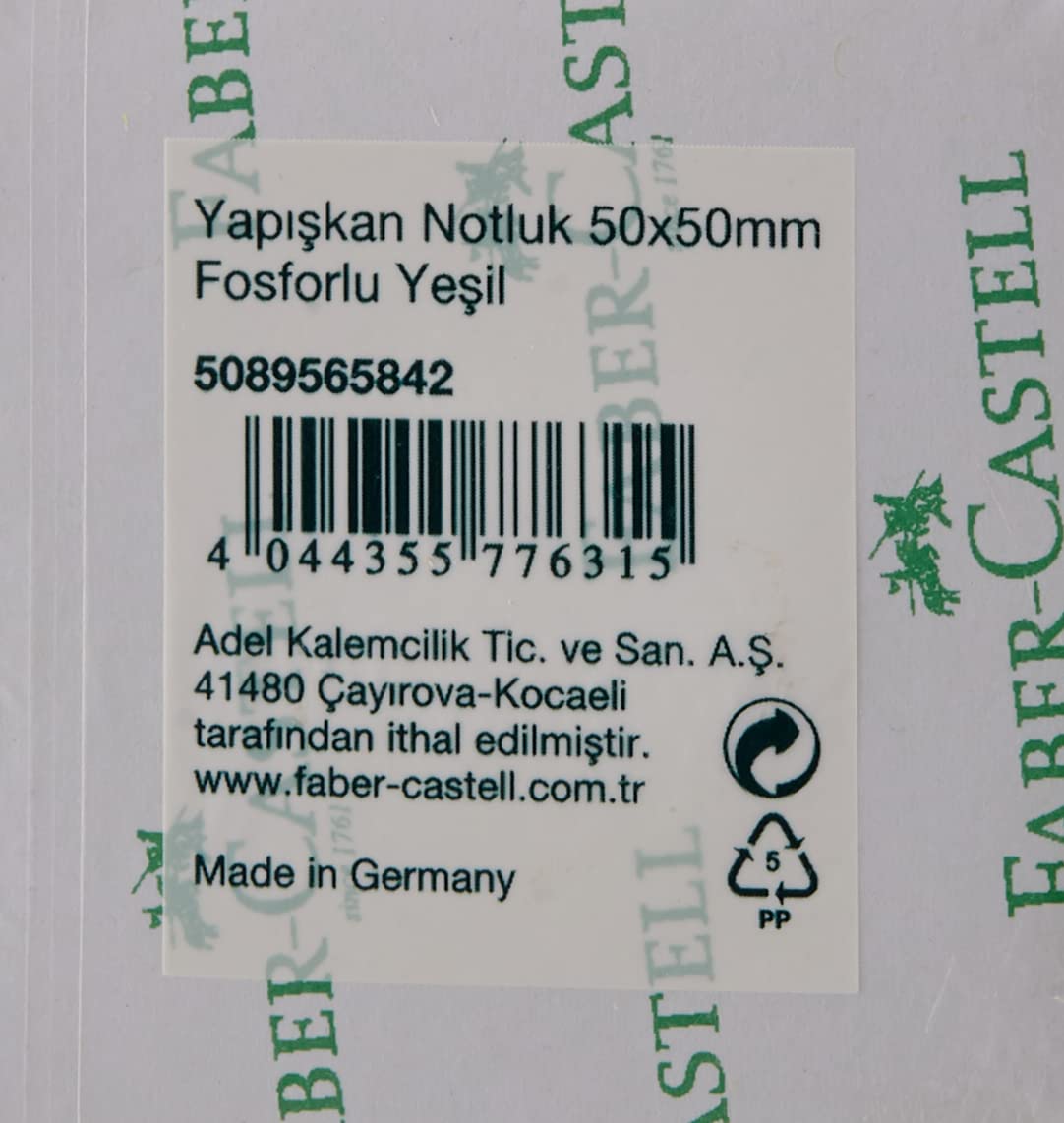 Faber-Castell Notas adhesivas, 50 x 50 mm, color verde neón